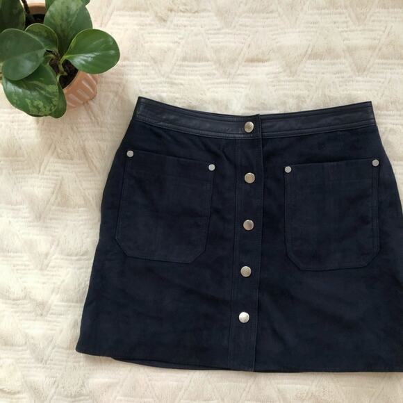 Rag & Bone Siggy Navy Suede Snap Front Mini Skirt - Picture 4 of 7